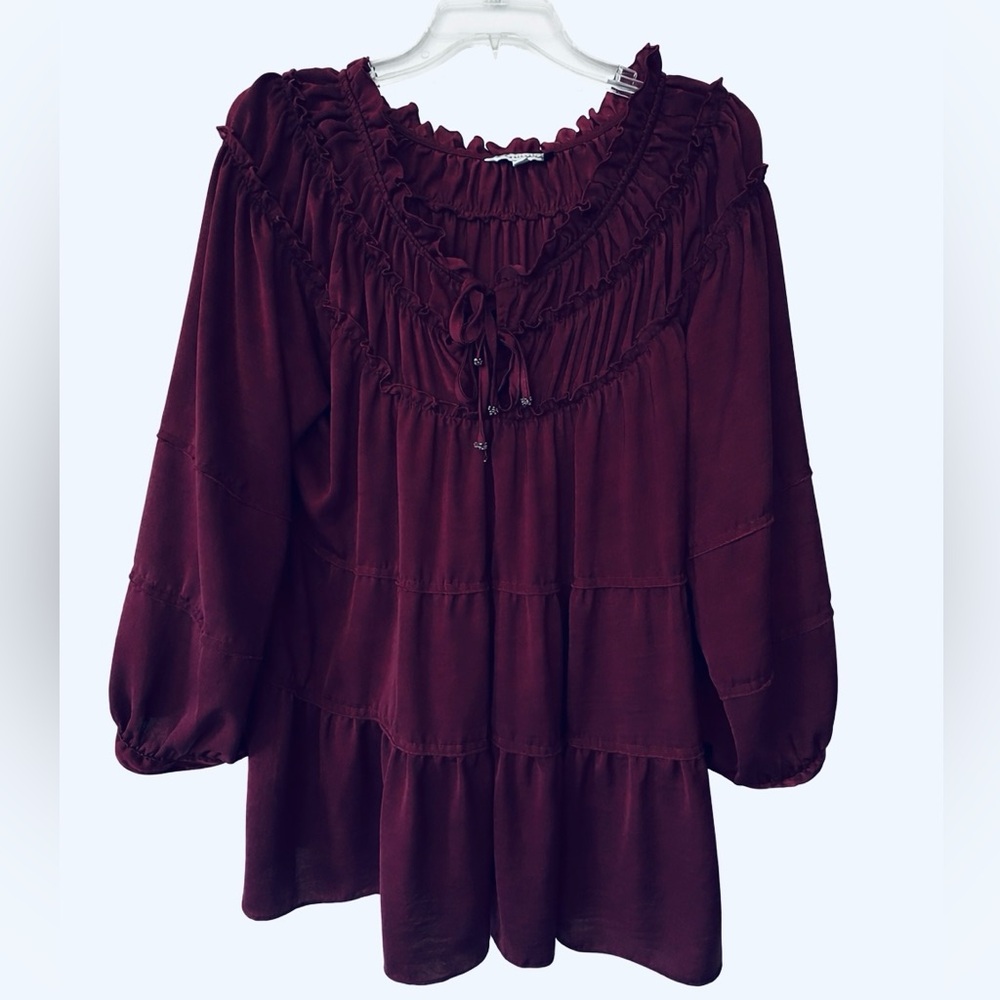 peasant blouse tiered eggplant purple ruffles size L